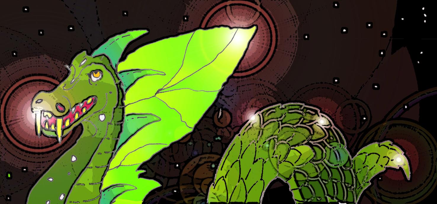 Immagine di un drago (Per leggerne la descrizione proseguire nel link). Il drago di colore verde con il corpo squamoso ondulato