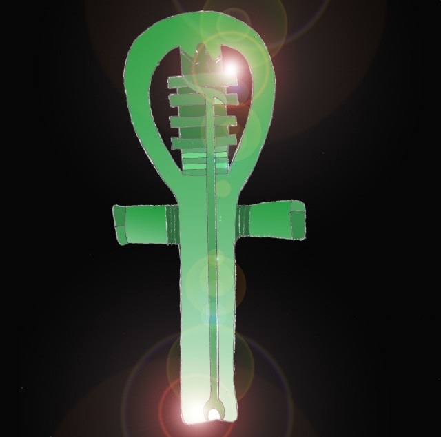 Immagine della croce egiziana Ankh di colore verde (Per leggerne la descrizione proseguire nel link). La croce ansata deriva dal geroglifico che simboleggia la vita oltre la morte.