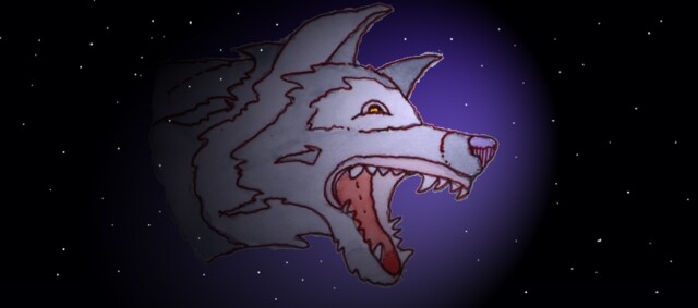 Immagine della testa del lupo (Per leggerne la descrizione proseguire nel link). Si vede la testa del lupo, fauci spalancate, nel cielo stellato.
