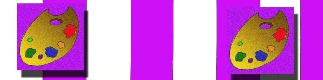 Su di un motivo a strisce verticali, di colore bianco e viola, è montata su ciascun lato una tavolozza di colori.