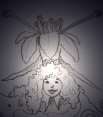 Immagine di Floriflora. (Per leggerne la descrizione proseguire nel link). Si vede il volto di Floriflora con i capelli lunghi e riccioluti. Ha sulla testa la corona del regno: un enorme fiore sbocciato con i petali riversi e i pistilli che svettano verso l'alto.