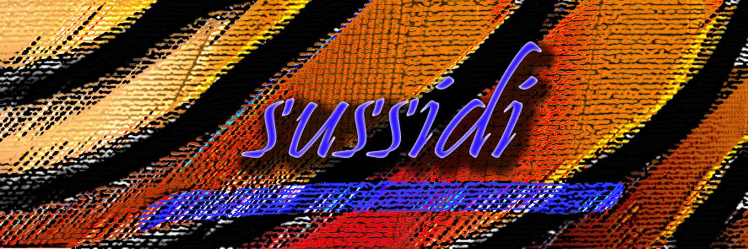 Cornice composta da una serie di strisce trasversali di colore ocra-arancio su fondo nero, con la scritta in primo piano: "Sussidi".