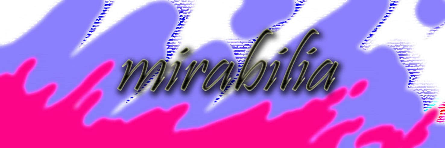 Cornice composta, da una composizione di macchie di colore rosa, indaco, bianco. In primo piano la scritta orizzontale 'Architettura' in carattere corsivo. In primo piano la scritta trasversale  'Mirabilia' in carattere corsivo.