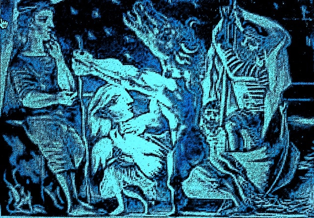 Immagine del dipinto 'Il minotauro cieco guidato da una bambina' (Per leggerne la descrizione proseguire nel link). Si vede la rappresentazione della tela.