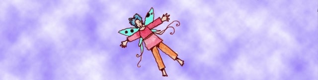 Immagine di Nemo in volo (Per leggerne la descrizione proseguire nel link) Si vede la bambina supina e sullo sfondo le nuvole. Ha le braccia e le mani divaricate e dai lati del busto si scorgono le ali.