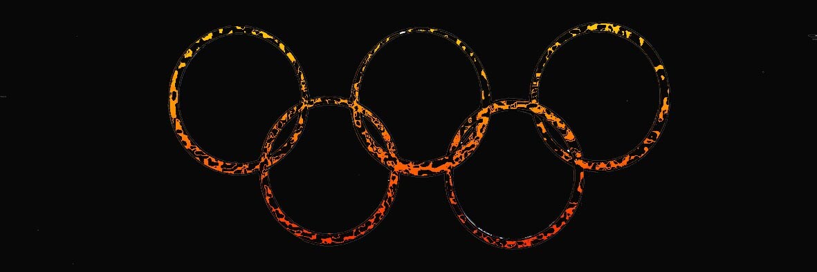 Cornice composta dai cinque anelli olimpici concatenati, su sfondo nero